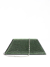 Amina Muaddi Mini Black Satin And Green Crystals Shoulder Bag